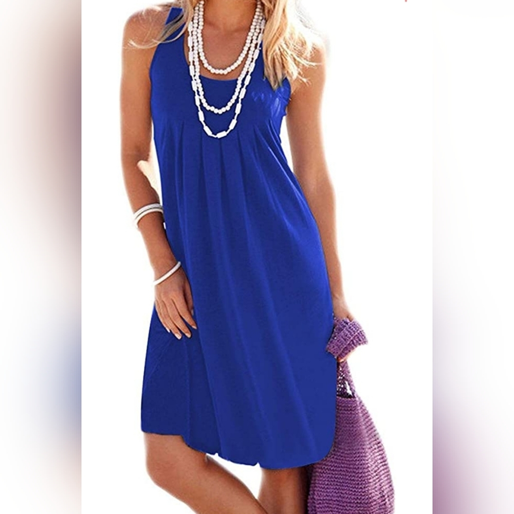 Jouica Women's Casual Summer Tank Sleeveless Knee Length Pleated Dress